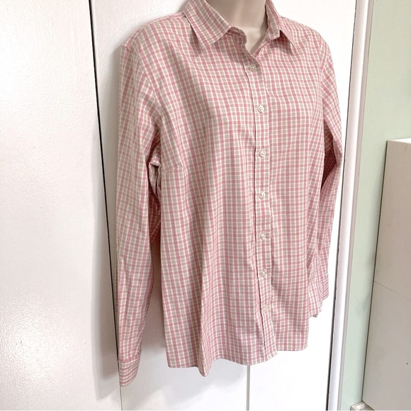 LANDS END Checkered Button Down Pink No Iron Shirt Blouse Womens Size 16 - Picture 2 of 14